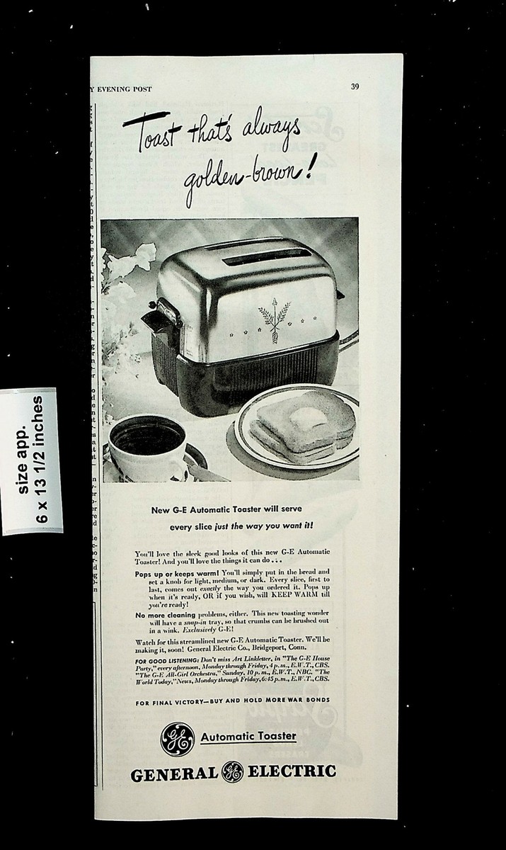 日本旧 1945 GE General Electric Automatic Toaster Golden Brown Vintage