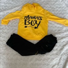 Patpat Mama  s Boy Yellow Black Sweater and Jogger Kids Set Size 3Y