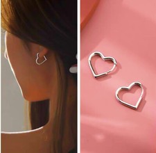 Hinged Hoop Sleeper Circle Heart 925 Sterling Silver Earrings Women Jewellery UK