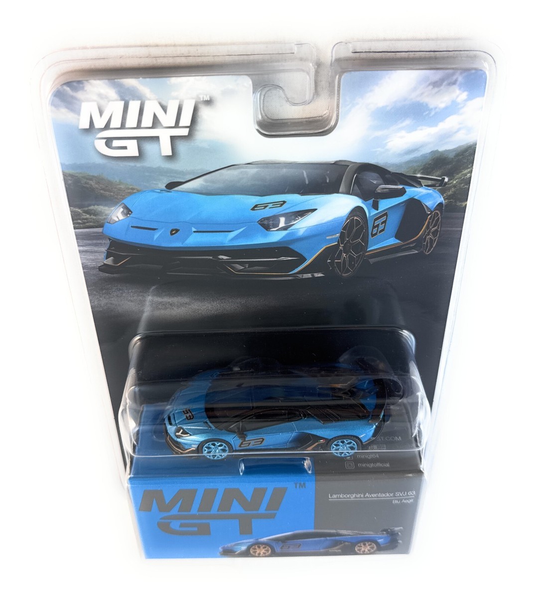 MINI GT LAMBORGHINI AVENTADOR SVJ 63 1/64 DIECAST BLU AEGIR BLUE