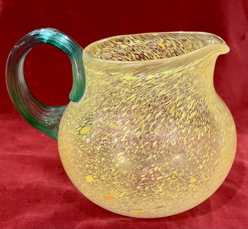 VTG KOSTA BODA GUNNEL SAHLIN LEMON SPECKLED PITCHER GREEN LEAFED HANDLE 89016 - Picture 19 of 20
