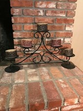 Ornate Metal Fireplace Hearth Mantle 5 Pillar Candelabra