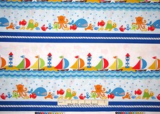Beach Nautical Fabric Sail Boat Crab Benartex Seaside Holiday Stripe 24" Length