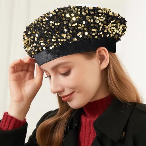 Women Bling Beret Hats Sparkly Sequin Glitter Beanie Hat One