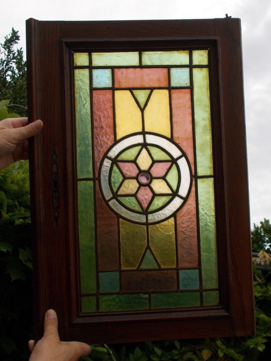 Two Antique Victorian Stained Glass Panels/Cabinet Doors Windows