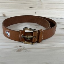 Vtg Y2K Gap Belt Womens 32 Brown Genuine Leather Beaded Detail Hearts Boho