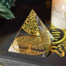 Tree of Life Crystal Pyramid Paperweight,60MM Clear Glass Pyramid Desk Orname...
