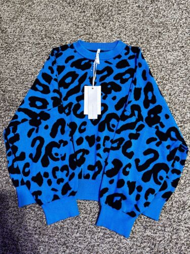 Women's Oversized Crop Blue Sweater Fashion Long Sleeve Tops Size M