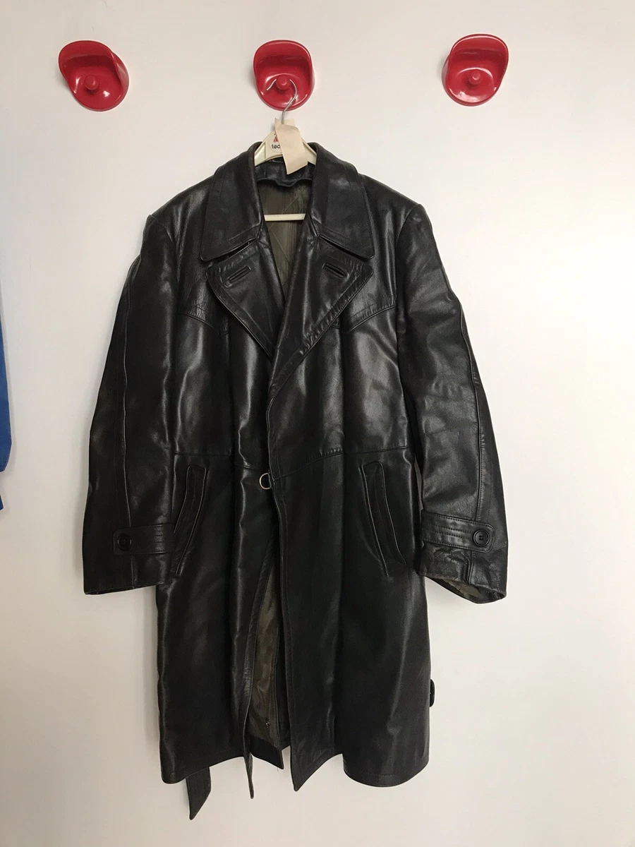 Giacca Di Pelle Trench Uomo Anni 70 Vintage Stile Polizia