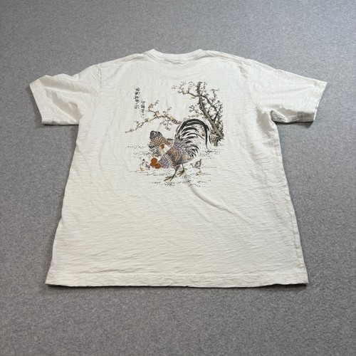 Uniqlo UT Men L White Rooster Edo Era Animals Japanese Print Short Sleeve Artsy