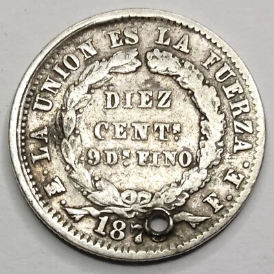 Rare Monnaie Argent, 10 Centavos 1873 - BOLIVIA (2) - Photo 1/2