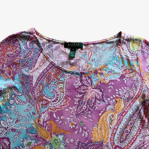 Vintage Y2K Women's Ralph Lauren Pink Paisley Print Top, T-Shirt Retro Funky 60s - Picture 4 of 5
