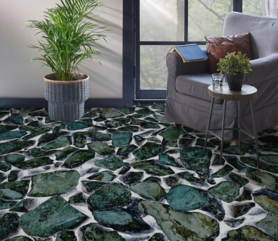 3D Green Stone PKE2530 Floor WallPaper Murals Wallpaper Mural Print Bea
