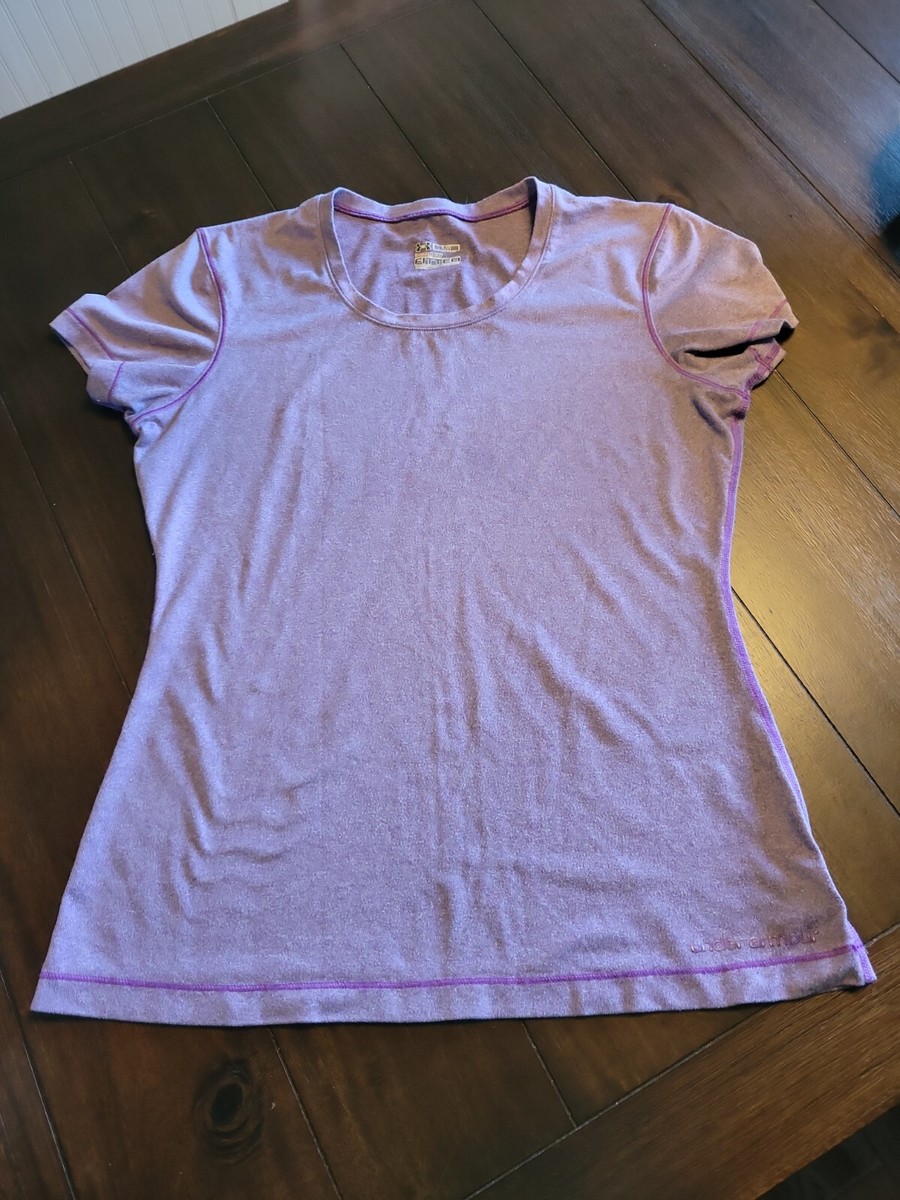 UNDER ARMOUR Womens Shirt Size L Short Sleeve V Neck Tech Tee Lilac Purple