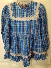 Vintage 80's Handmade Blue Plaid Girl Dress. 1 Of A Kind. Measurements Below.