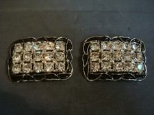 VINTAGE CLEAR STONES  BLACK LEAVES SHOE CLIPS
