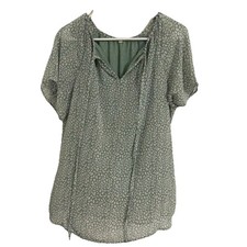 Womens Green Animal Print V-Neck Pullover Blouse Regular Short Sleeve