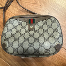 GUCCI GG Sherry Line Crossbody Shoulder Bag PVC Leather Brown Vintage Used