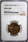 Philippines U.S. Admin.Bronze 1938 M 1 Centavo NGC MS65 BN TOP GRADED KM#179 (2) — photo 2