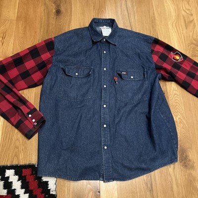 Proactive FR Flame Resistant Welding Shirt Men s 2XL Black Red Checkered Snaps
