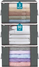 90L Large Storage Bags for Clothes,Blanket and Comforter, 3 Pack Foldable Clo...