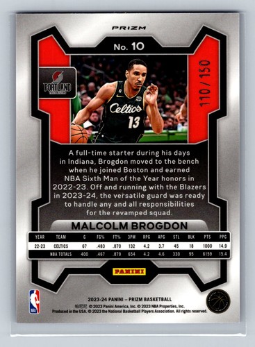 2023-24 Panini Prizm #10 Malcolm Brogdon Prizms Fast Break Blue #/150 - Bild 2 von 2