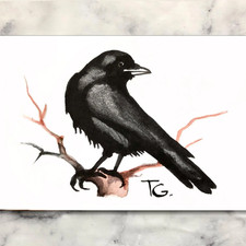 Original ACEO Crow Watercolor Painting, Miniature Bird Art, Hand-Painted Artwork