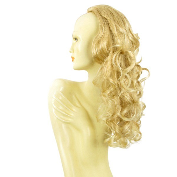 Demi-perruque blonde 58cm avec lissage naturel et reflets méchés pour femmes