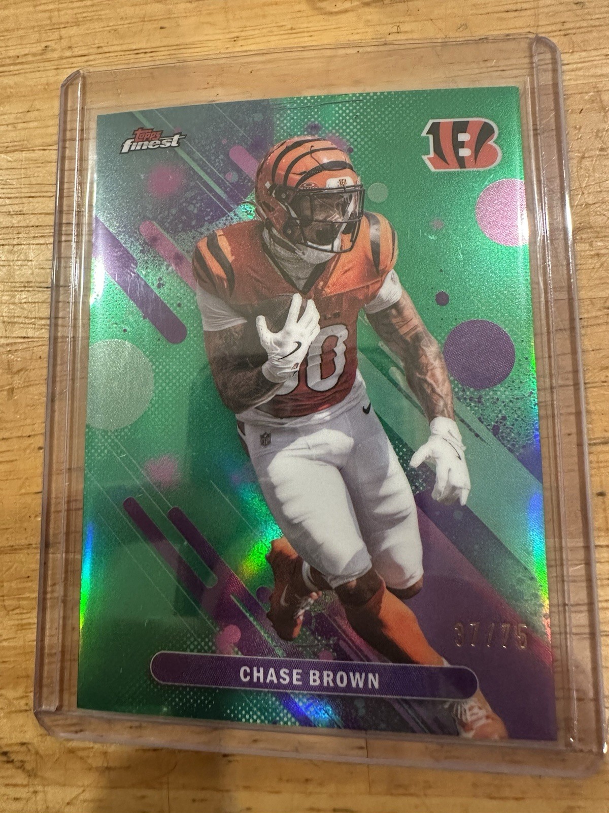 2025 Topps Finest Chase Brown Bengals Finest Performance #73 Green Refractor /75
