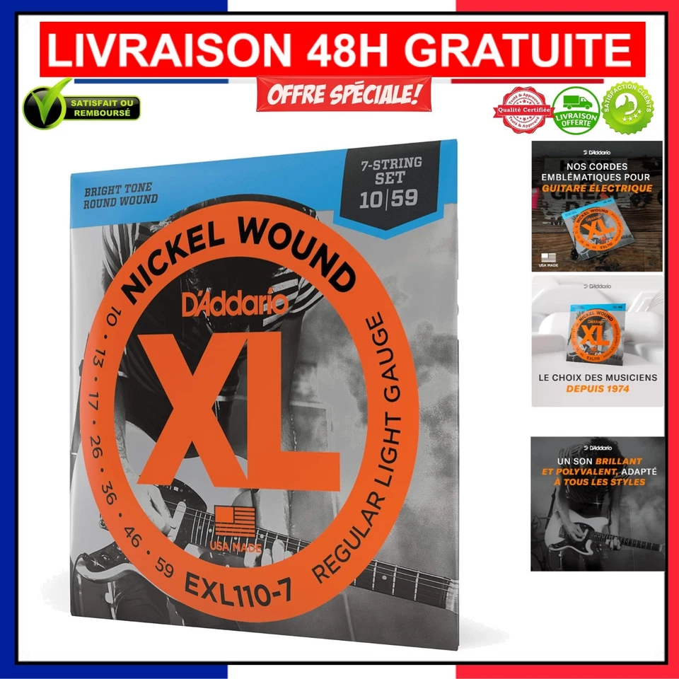 D'Addario EXL110-7 Regulaire Light 010-059 - Jeu de Cordes pour 7-Saiter