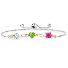 925 Silver and 10K Yellow Gold Peridot Pink Mystic Topaz and Lab Grown Diamond
