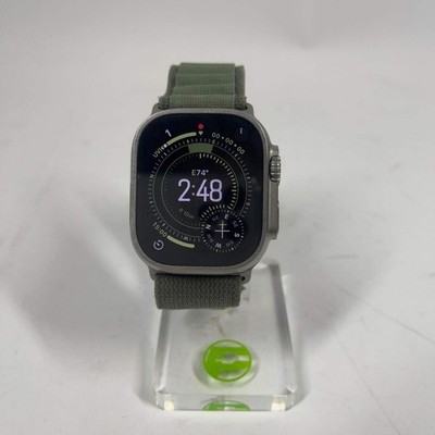 Unlocked Apple Watch Ultra 49MM Natural Titanium Green Alpine Loop MQEW3LL/A