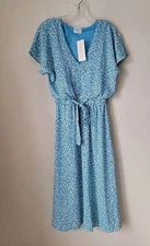 Sienna Sky Dress Blue White Small Floral Smocked Cottage Core Midi Maxi