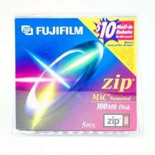 FujiFilm 100MB Zip Disk 5-Pack Brand New Sealed IBM Formatted Mac Compatible