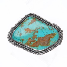 Vintage Navajo Huge turquoise slab belt buckle sterling silver