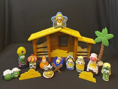 Vintage 2004 Veggie Tales Nativity Set Christmas Lights Musical