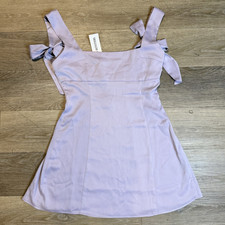 Urban Outfitters Lavender Satin Square Neck Bow Strap Mini A-Line Dress M