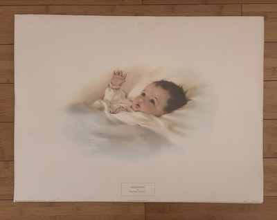 VTG Bessie Pease Gutmann Awakening Baby Print 18  X 24  Unframed