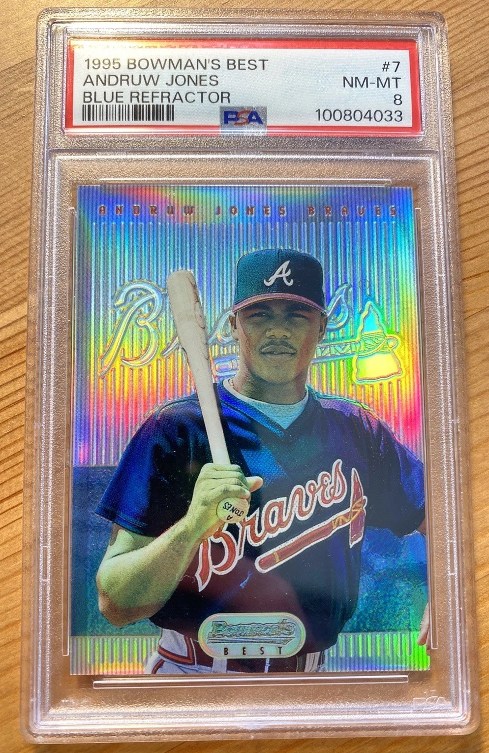 1995 BOWMAN'S BEST BLUE REFRACTOR #7 ANDRUW JONES ROOKIE RC PSA 8 FRESH GRADE