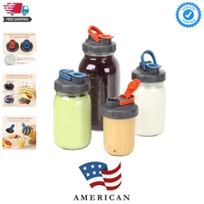 4 Pack Mason Jar Lids, Wide Mouth Pour Spout Flip Cap Lids for Ball Brand Mas...