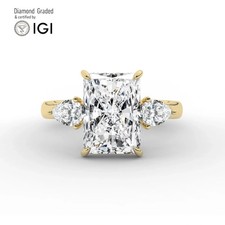 Radiant Diamond Trilogy Ring 18k Yellow Gold Labgrown 3.70 Ct Solitaire