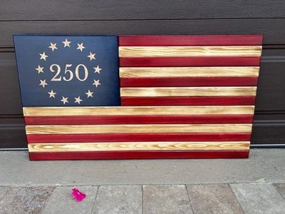 Handcrafted Rustic Wooden American Flag 250th Anniversary | Patriotic Wall Decor
