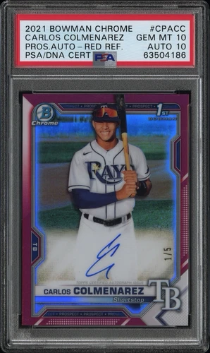 CARLOS COLMENAREZ 2021 Bowman Chrome True Red Refractor Auto PSA 10 Rays POP 1