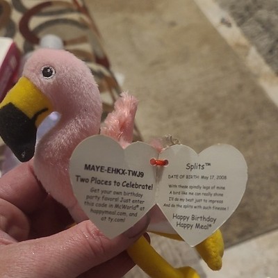 Ty Teenie Beanie Splits Flamingo Happy Birthday Happy Meal 2008 MPN MAYE-EHKX