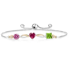 925 Silver and 10K Yellow Gold Pink Moissanite Created Ruby Peridot and Lab