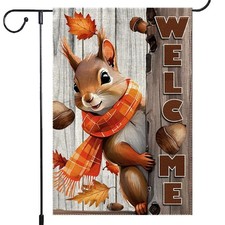 Welcome Autumn with Double- Sided Fall Garden Flag   Cute Squirrel Outdoor Decor
