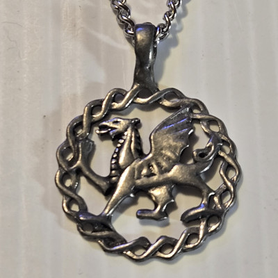 CELTIC DRAGON Pewter Pendant Charm /18''-24'' STAINLESS CURB CHAIN NECKLACE