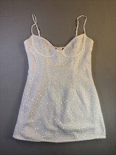 PrettyLittleThing White Sequin Boucle Mini Dress Sweetheart Underwire Sz US 6