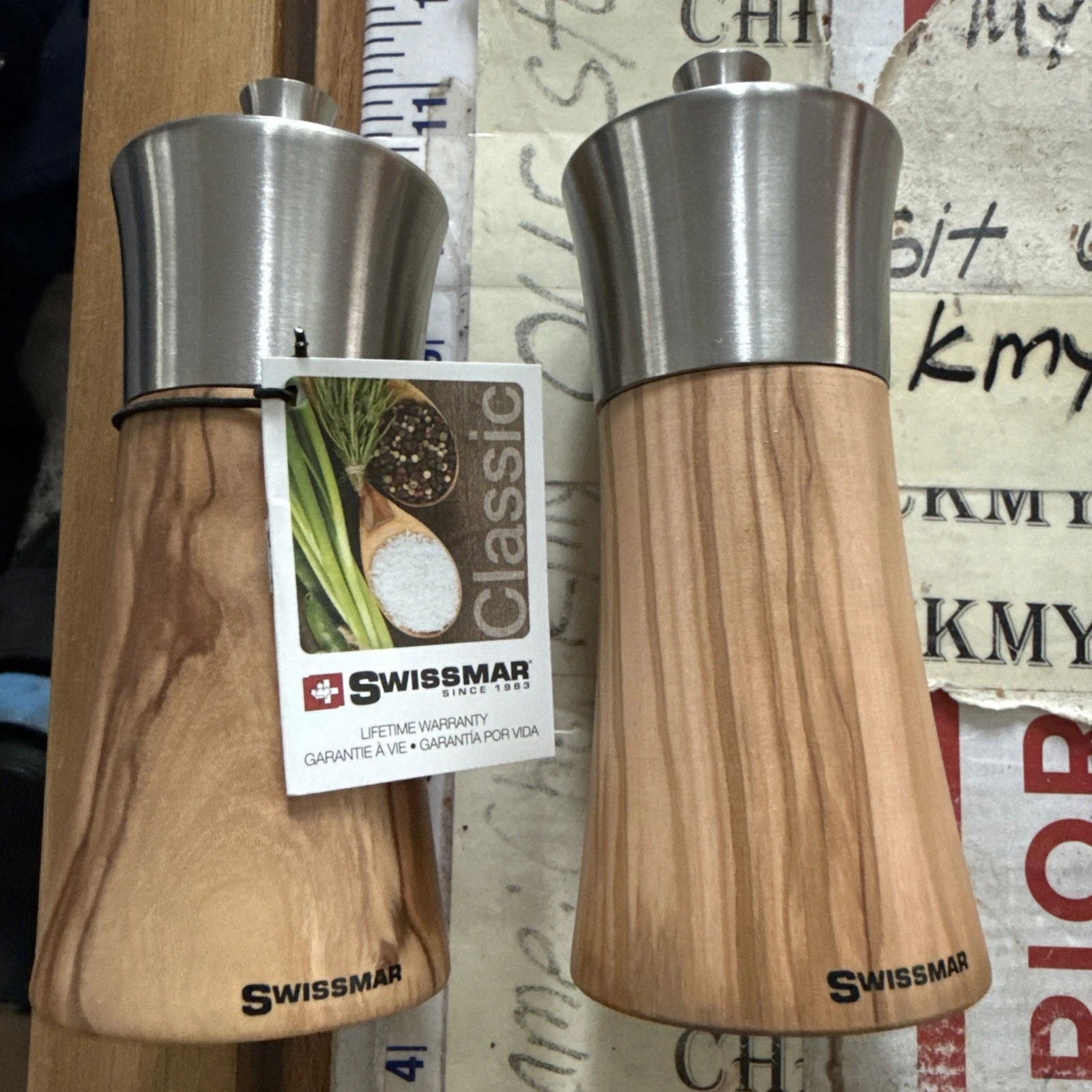 2X Swissmar 6” Torre Grinder Mill - Olive wood Stainless (salt And Pepper)