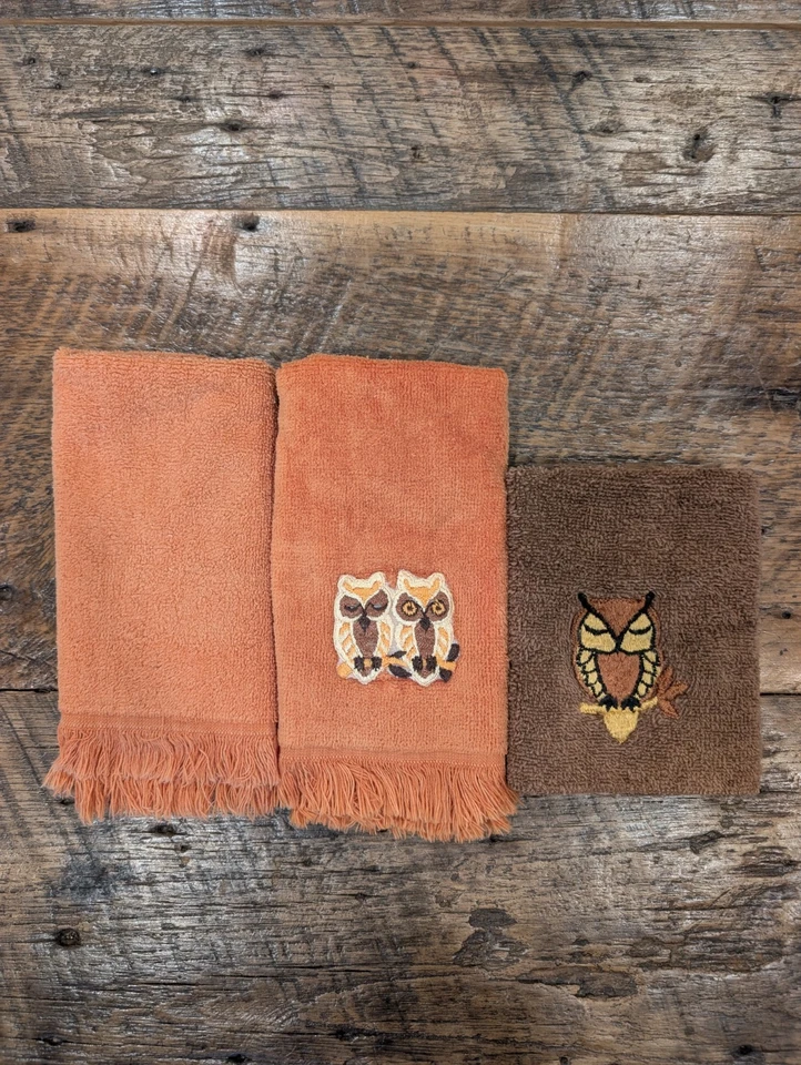 Juego de 5 toallas de baño vintage años 70 Martex Zodiac Owl paño de rizo Foto 2 de 4